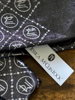 Jessica McClintock Black and Silver Logo Fringe Scarf ~ NWT